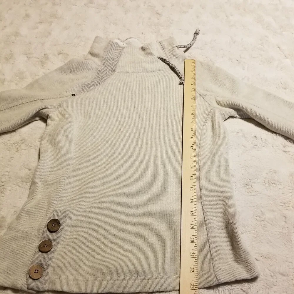 PrAna Lucia Sweater Womens XS Gray Wool Knit Pullover Buttons Cinch Funnel Neck